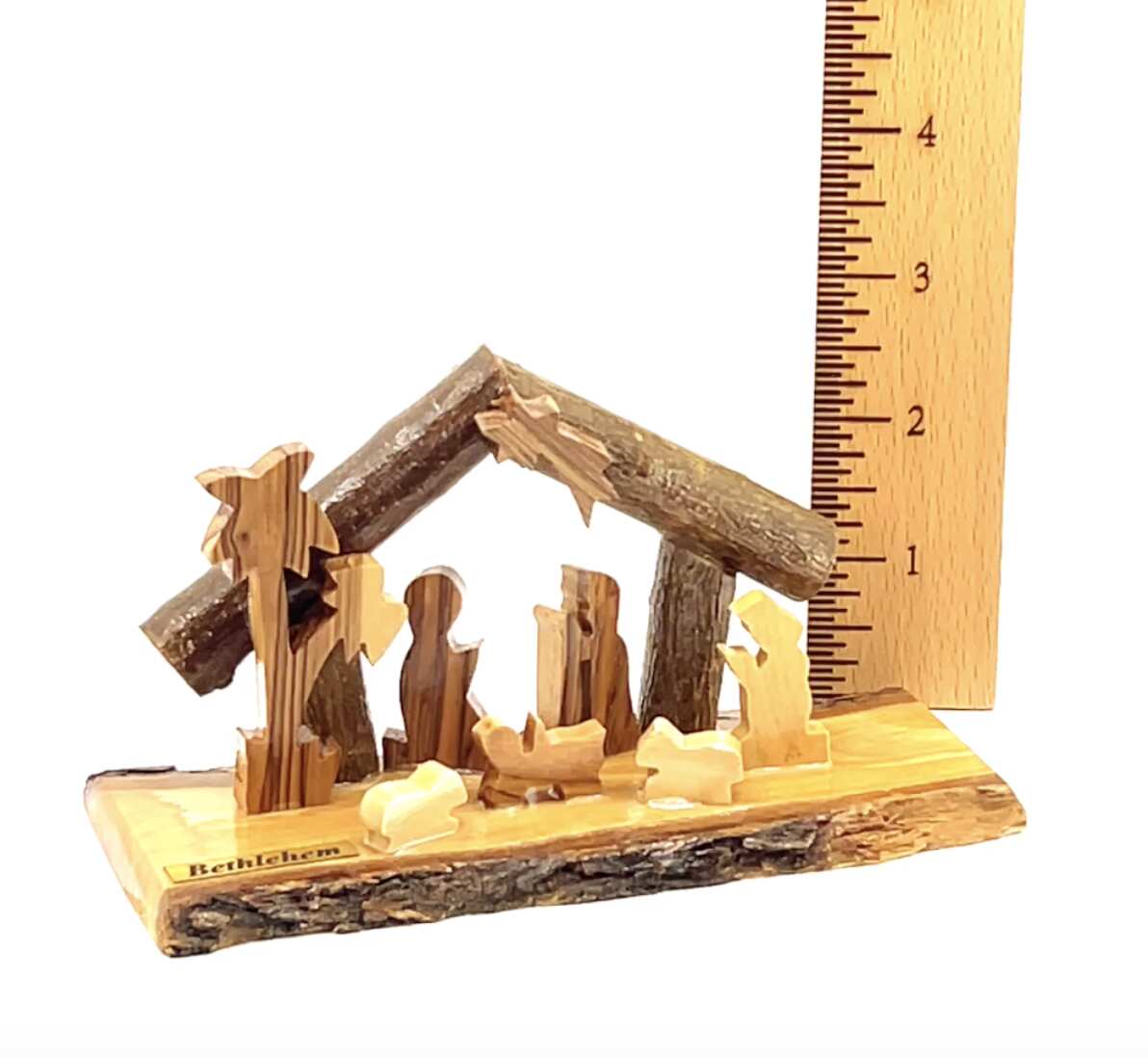 Rustic Nativity Scene Handmade with Olive Wood Sticks , 5.7" from Bethlehem