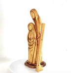 Olive wood nativity scene hand carved in Bethlehem, 23.3 inch side angle of the olive wood sculpture