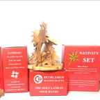 Olive wood nativity scene hand carved in Bethlehem, 3.25 inch side angle of the olive wood sculpture