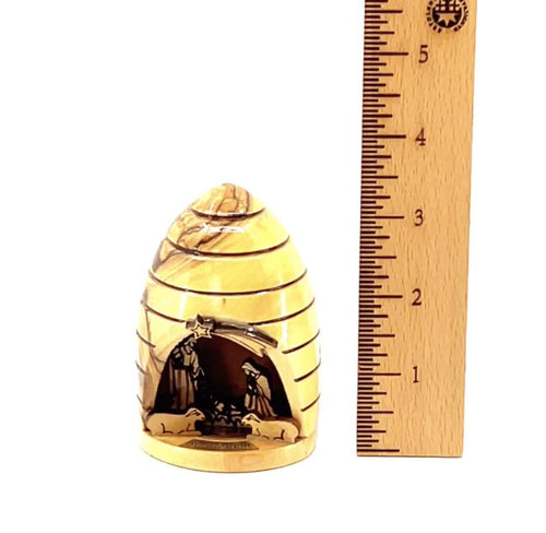 Olive wood nativity scene hand carved in Bethlehem, 3.4 inch side angle of the olive wood sculpture