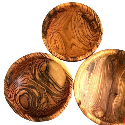 Round Olive Wood Bowls (Large Set of 3) - Home & Office - Bethlehem Handicrafts