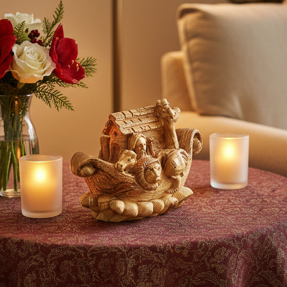 Noah's Ark with Animals Carving 4.5" Olive Wood Hand Carved Statue from the Holy Land