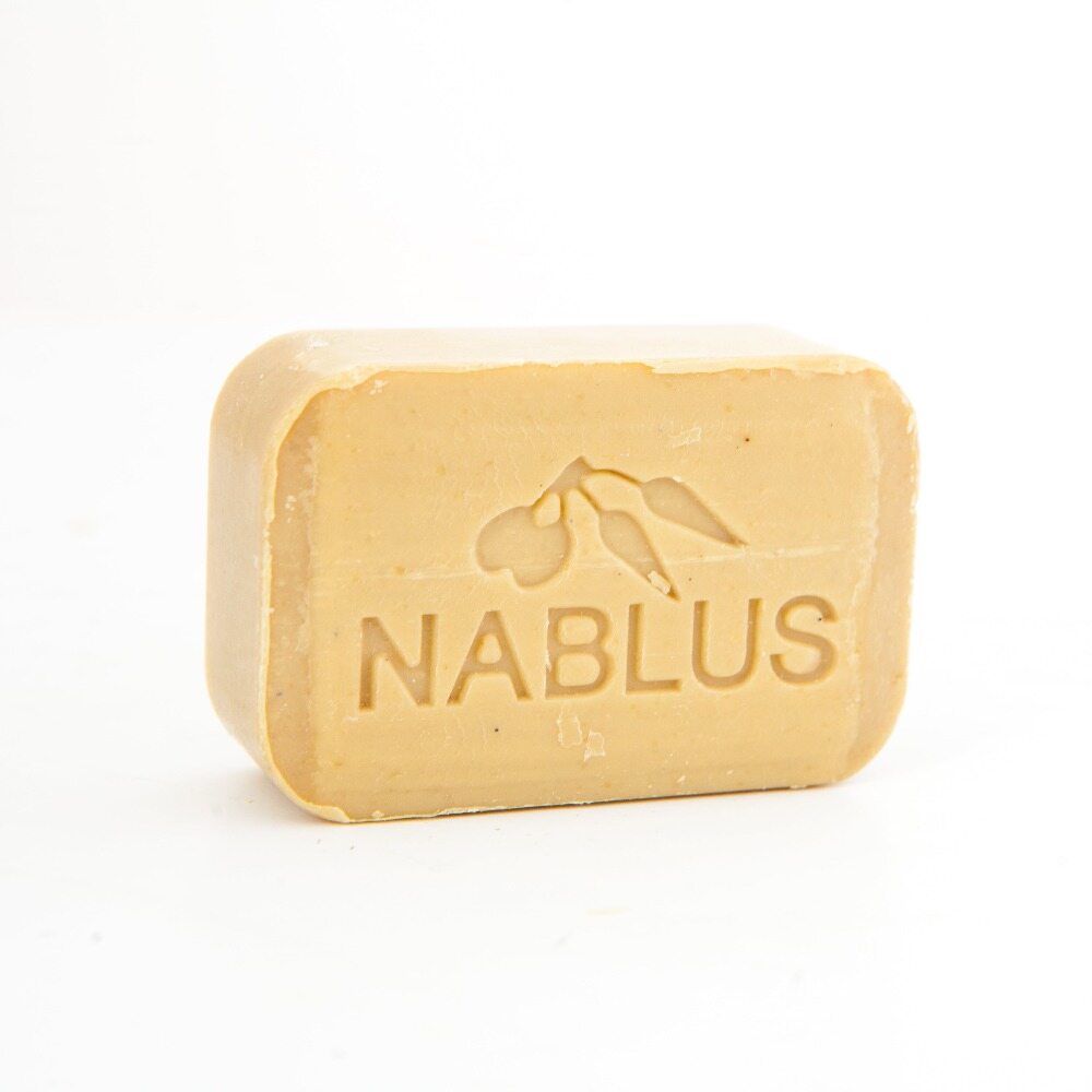 Pure olive oil soap from Nablus Holy Land, three quarter view of the religious piece