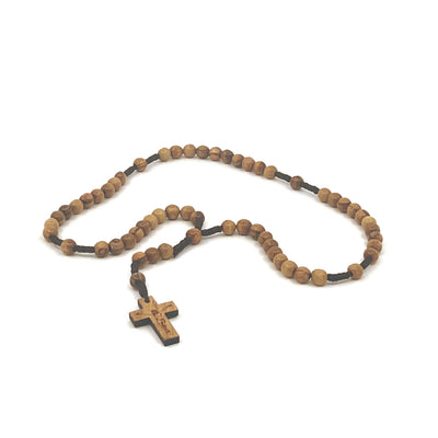 Pocket Rosary with Wooden Beads and Engraved Crucifix, Handmade in Bethlehem