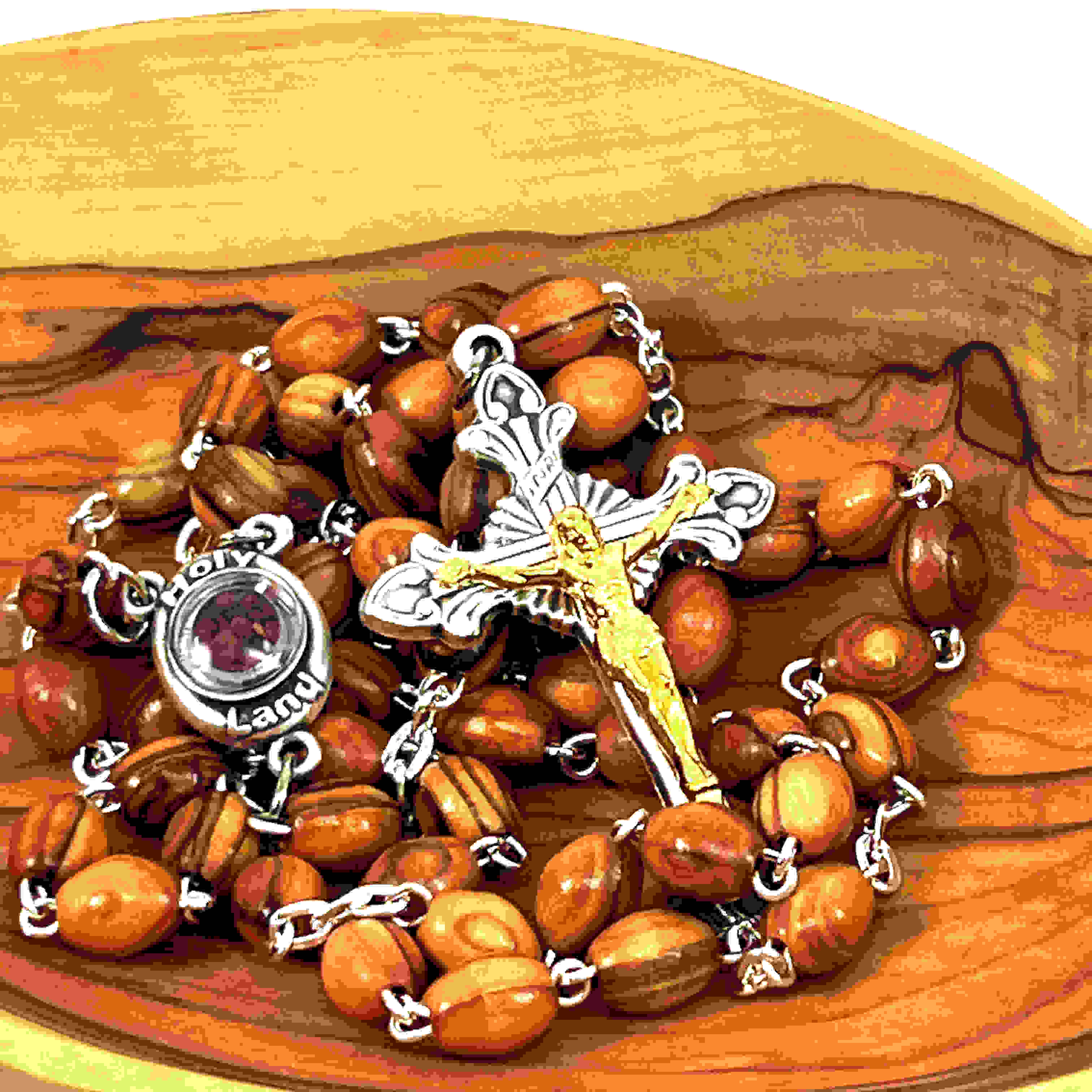 Rosary, 22.4",  Smooth Oval Beads, Holy Land Olive Wood
