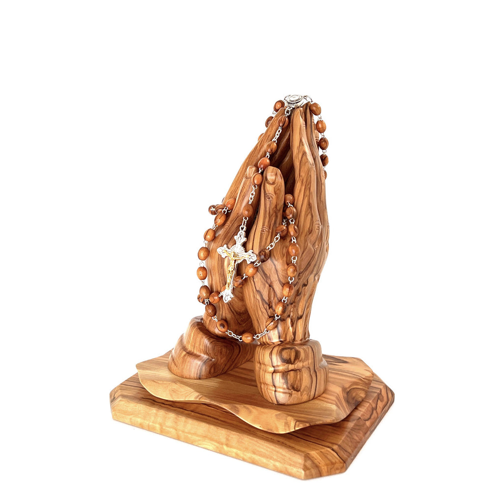 Olive wood crucifix hand carved in Bethlehem, 16.5 inch back view of the olive wood sculpture