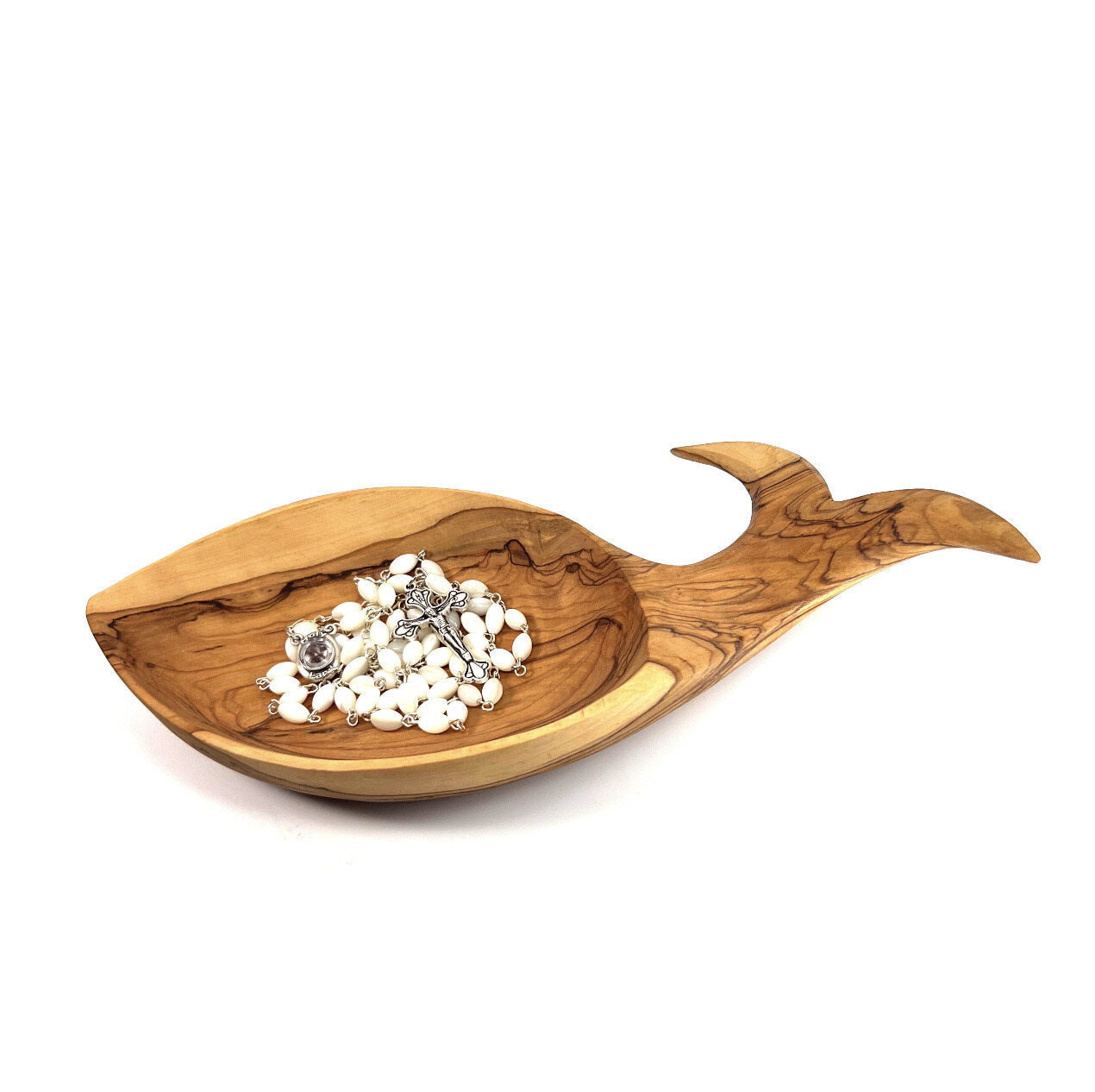 Rosary, White Pearl Oval Gemstone Beads, 23.6", Metal Chain, Bethlehem Handmade