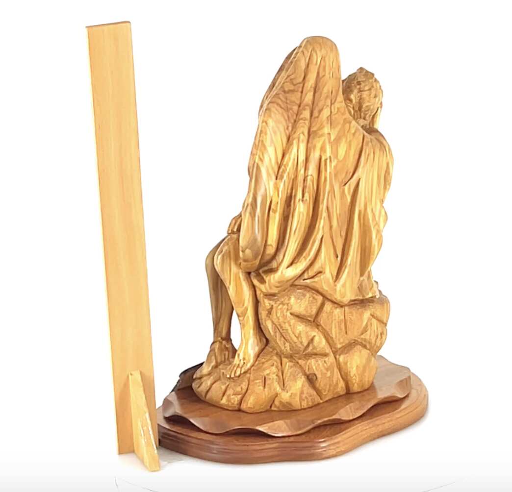 Pieta Figurine, Olive Wood Carving, 17.7" Statue from Bethlehem