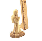Angel olive wood statue hand carved in Bethlehem, 5.1 inch close detail of the hand carved work