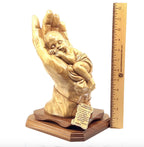 religious olive wood statue hand carved in Bethlehem, 12.4 inch detail of the carved figure