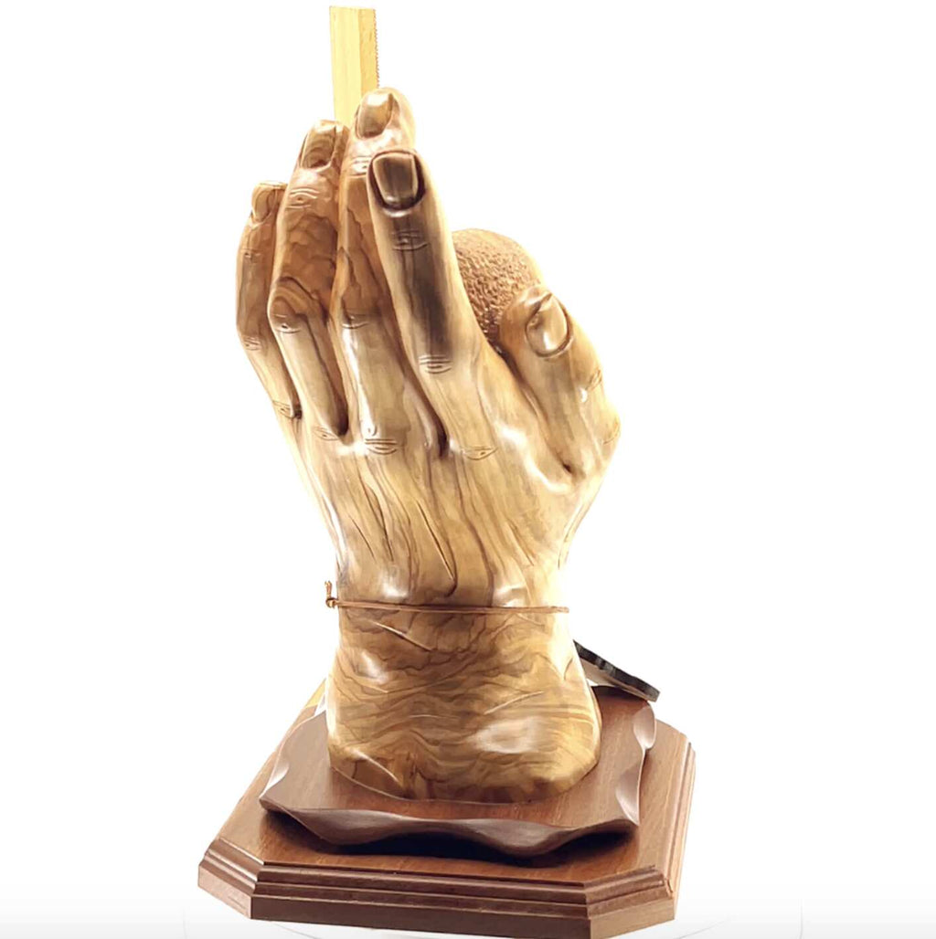 religious olive wood statue hand carved in Bethlehem, 12.4 inch natural light photo of the piece