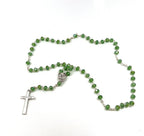 Rosary, Green Crystal Beads, 22.4", Metal Chain, Bethlehem Handmade
