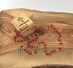 Rosary, Ruby Red Crystal Beads, 19.2", Metal Chain, Bethlehem Handmade