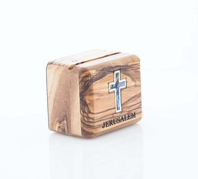 Rosary Box with Mother of Pearl Cross, Holy Land Olive Wood, Magnet to Shut, Handmade from Holy Land Olive Wood in Bethlehem