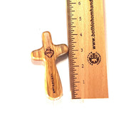 Pocket Comfort Cross with Sacred Heart of Jesus, 4.3 inch Olive Wood