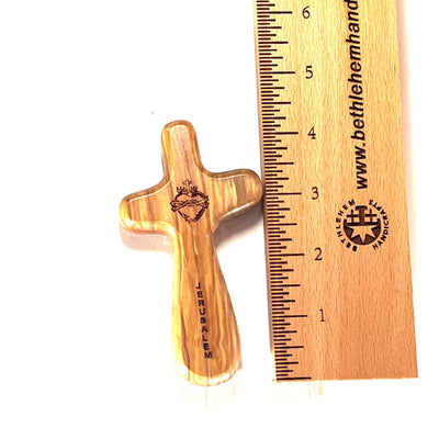Comfort Cross with "Sacred Heart of Jesus", 4.3" ( Set of 6 ) Olive Wood from Holy Land
