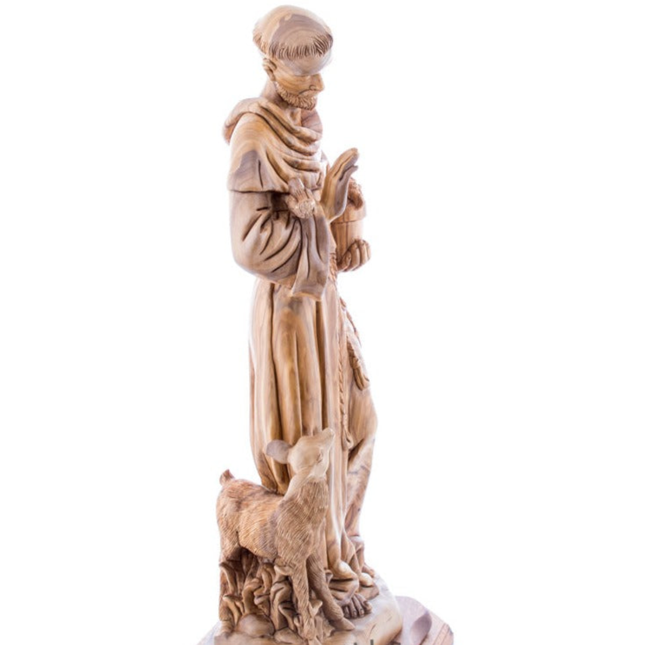 Realistic Beautiful Wood Grain Statue of Saint Francis of Assisi Standing next Deer Tall Sculpture Hand Carved