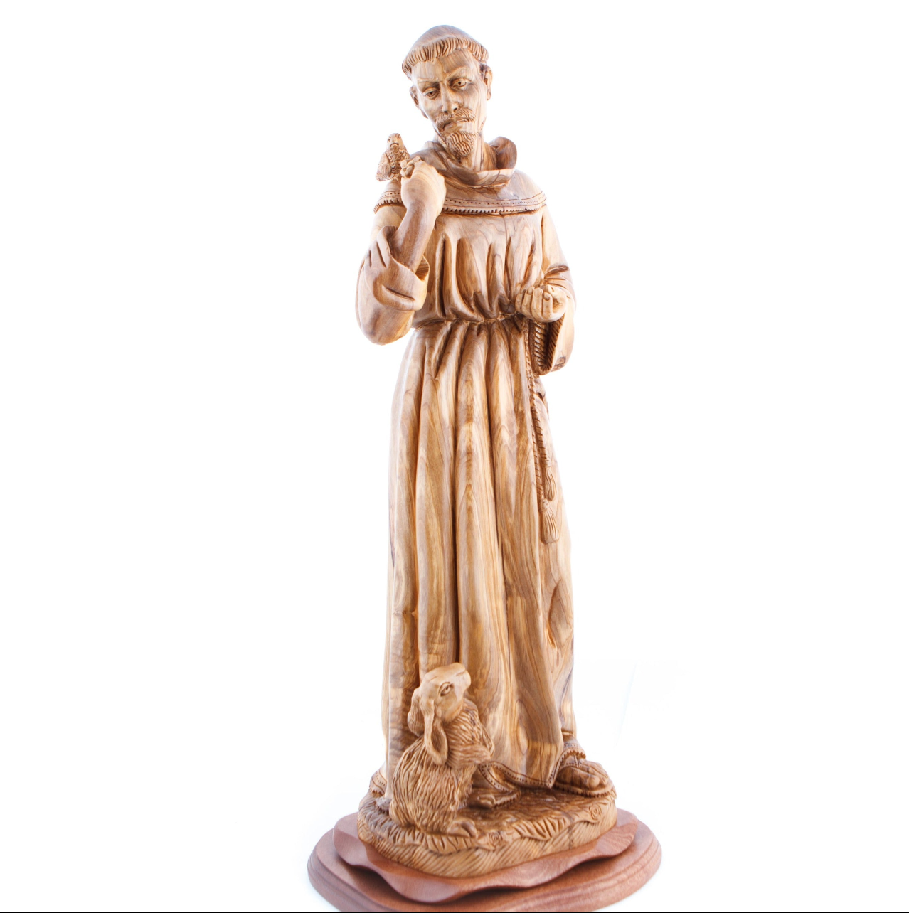 St. Francis of Assisi with Birds and Rabbit, 25 Inched Tall Masterpiece, Olive Wood Hand Sculptured in the Holy Land