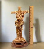 Jesus Christ olive wood wall cross from Bethlehem, 13.2 inch side angle of the olive wood sculpture