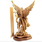Angel olive wood statue hand carved in Bethlehem, 15 inch opposite side angle of the religious sculpture
