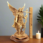Angel olive wood statue hand carved in Bethlehem, 15 inch side angle of the olive wood sculpture