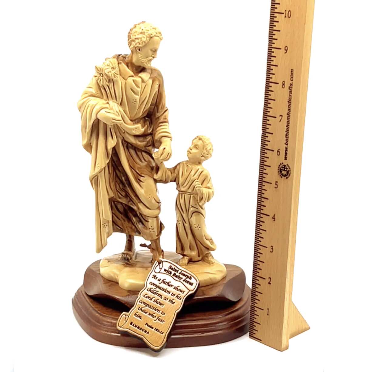 Saint Joseph with Child Jesus Christ Walking, 9.8" Carving from Holy Land Olive Wood
