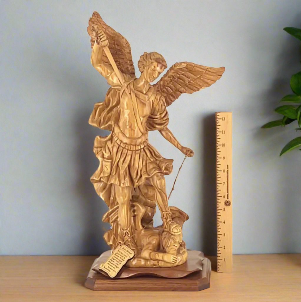 Archangel Michael Masterpiece, 20.1" Wooden Sculpture from Holy Land
