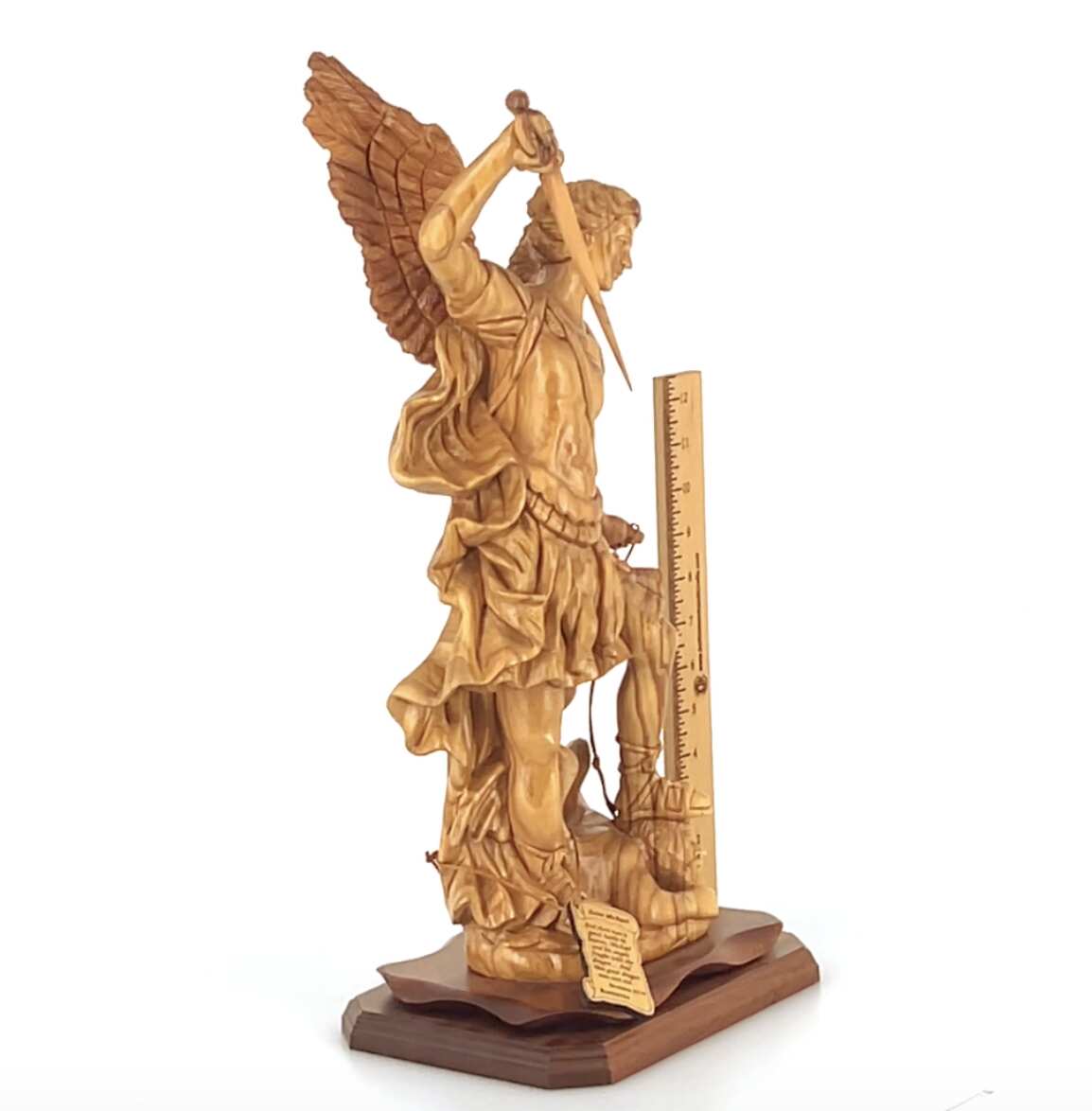 Archangel Michael Masterpiece, 20.1" Wooden Sculpture from Holy Land
