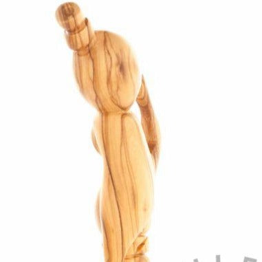 Sculpted Image of The Samaritan Woman at the Water Wall Carrying Pot, Carving in Olive Wood