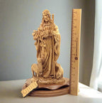 Jesus Christ "The Good Shepherd" Statue, 12.6" Carved from Holy Land Olive Wood in Bethlehem