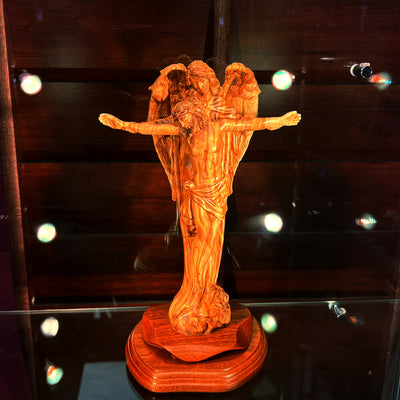 Jesus Christ "Crucified with Angel" Wooden Sculpture 11.4"