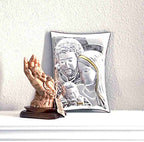 Holy Family Christian icon hand made in Bethlehem, detail of the carved figure