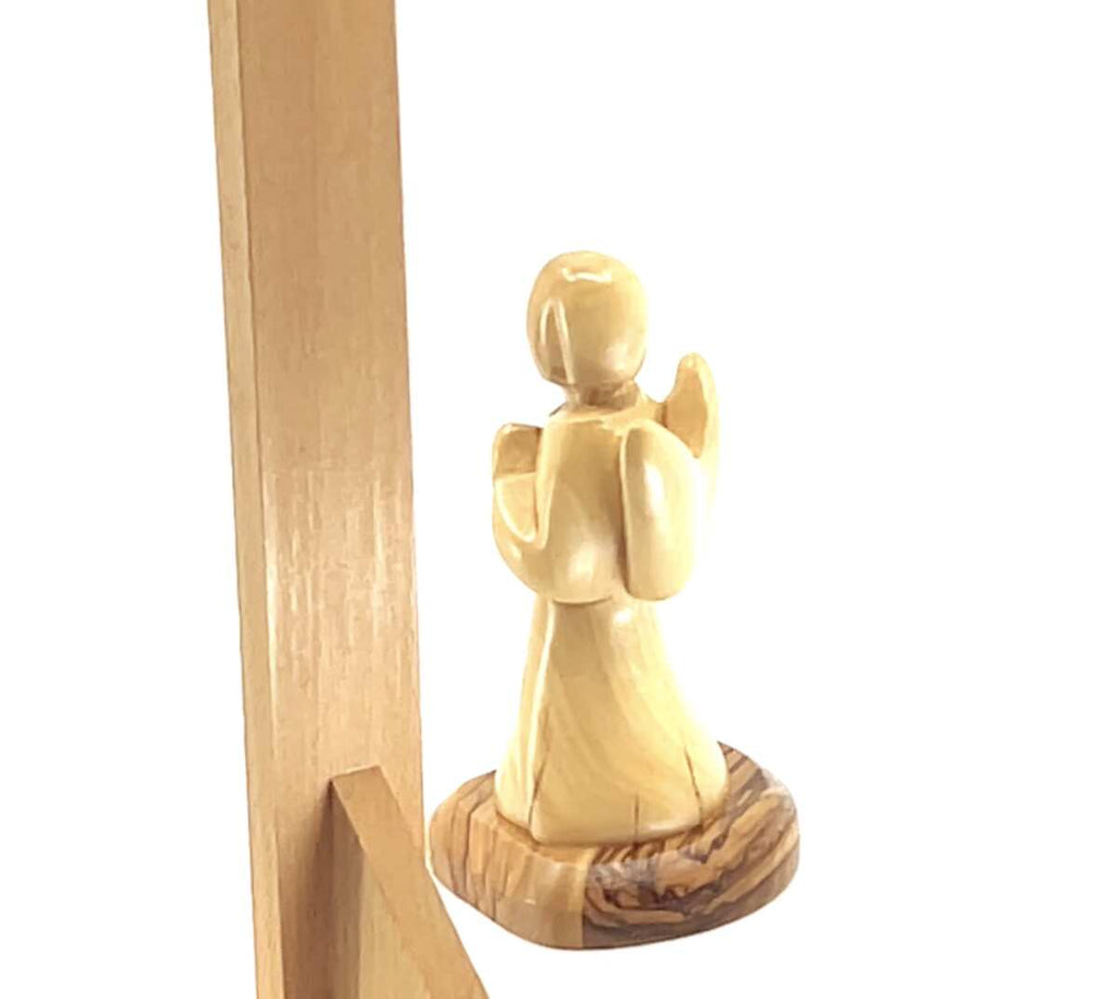 Angel olive wood statue hand carved in Bethlehem, 5.1 inch scale reference view