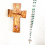 Jerusalem Wall Cross, Hand Made with Our Father en el Espanol, Hanging Rosary with Jesus Christ