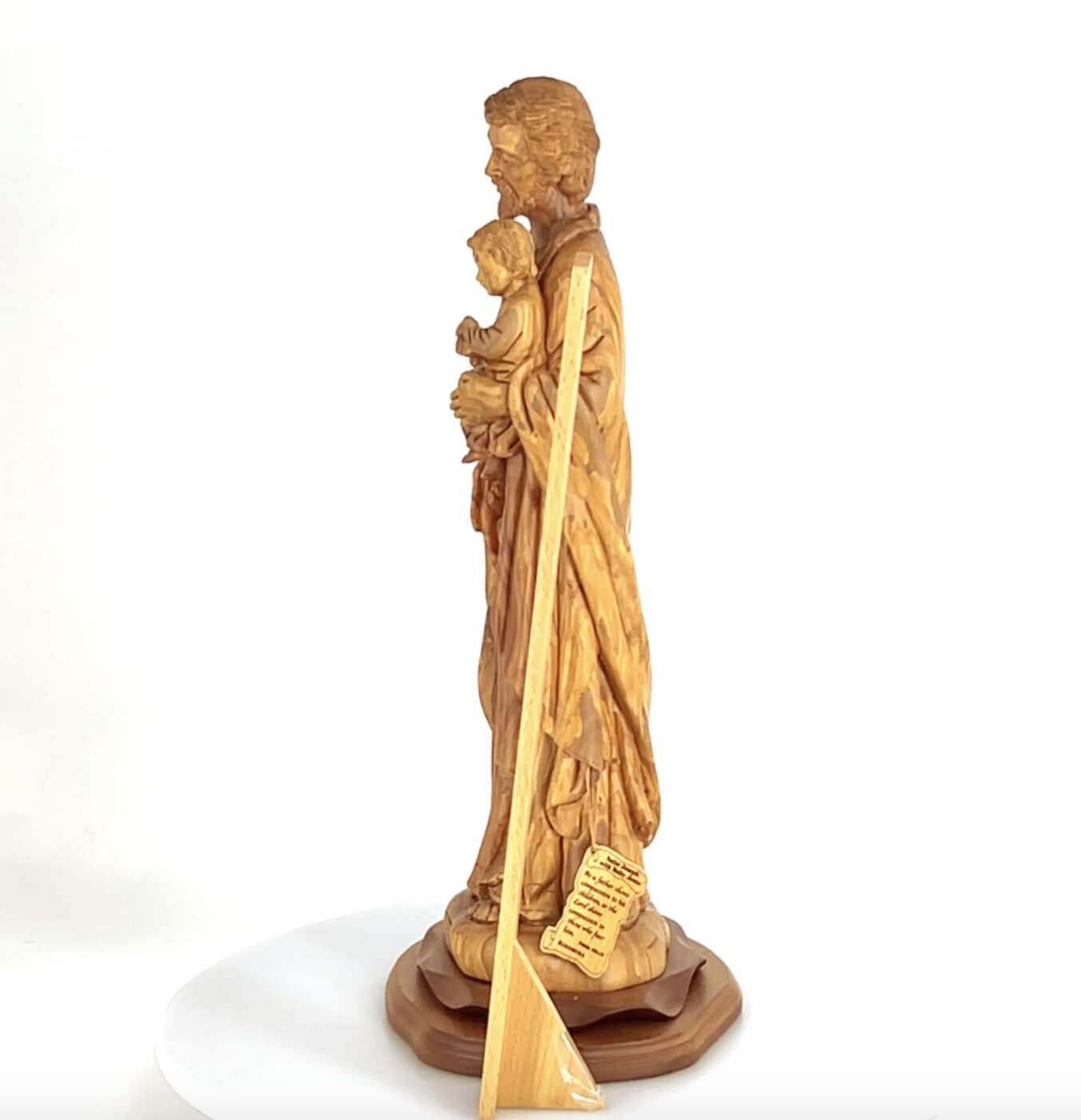 Jesus Christ statue hand carved from Bethlehem olive wood, 25.6 inch close detail of the hand carved work