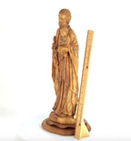 Jesus Christ statue hand carved from Bethlehem olive wood, 25.6 inch three quarter view of the religious piece