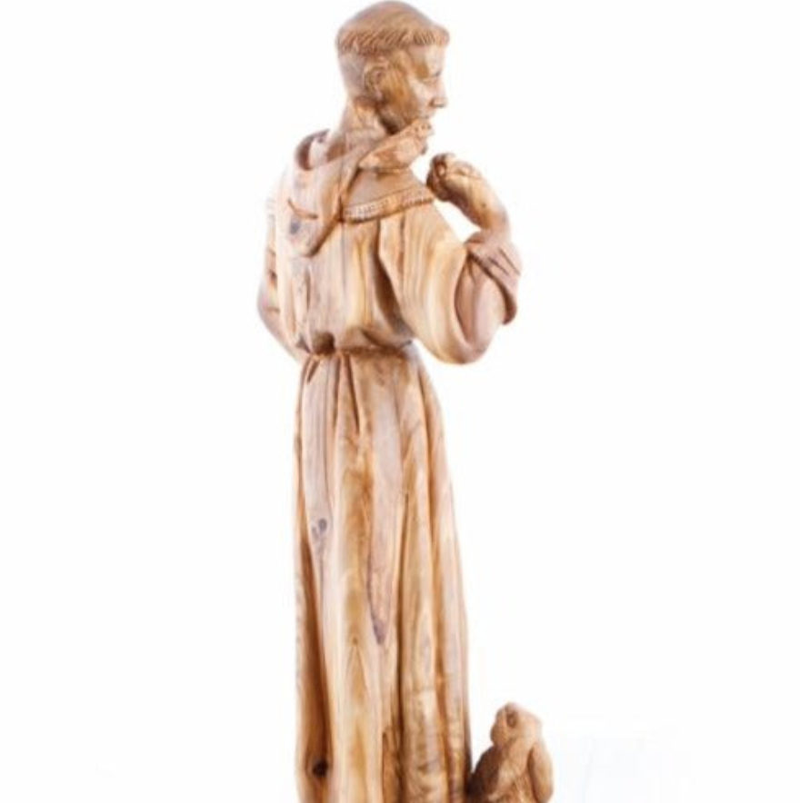 St. Francis of Assisi with Birds and Rabbit, Tall Masterpiece, Olive Wood Hand Carving