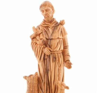 Saint Francis of Assisi, Patron of Animals Statue, 19" Tall Masterpiece, Hand Carved Sculpture from Holy Land Olive Wood, Hand Made Art