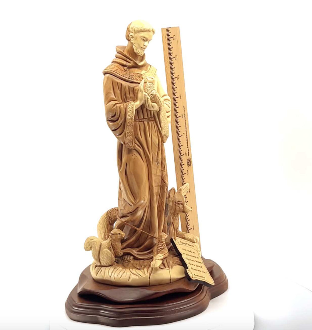 St. Francis Assisi with Animals Statue 13.4" Hand Carved Olive Wood from Holy Land