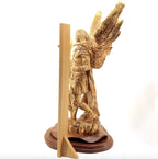 Angel olive wood statue hand carved in Bethlehem, 15 inch close up showing the olive wood grain