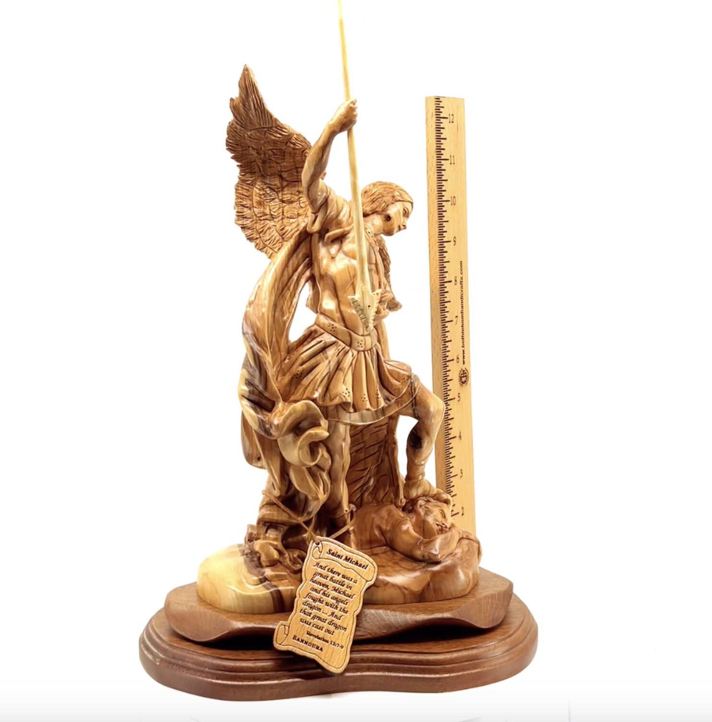 Archangel Michael with Wings, 12.5" Wooden Carved Statue from Holy Land