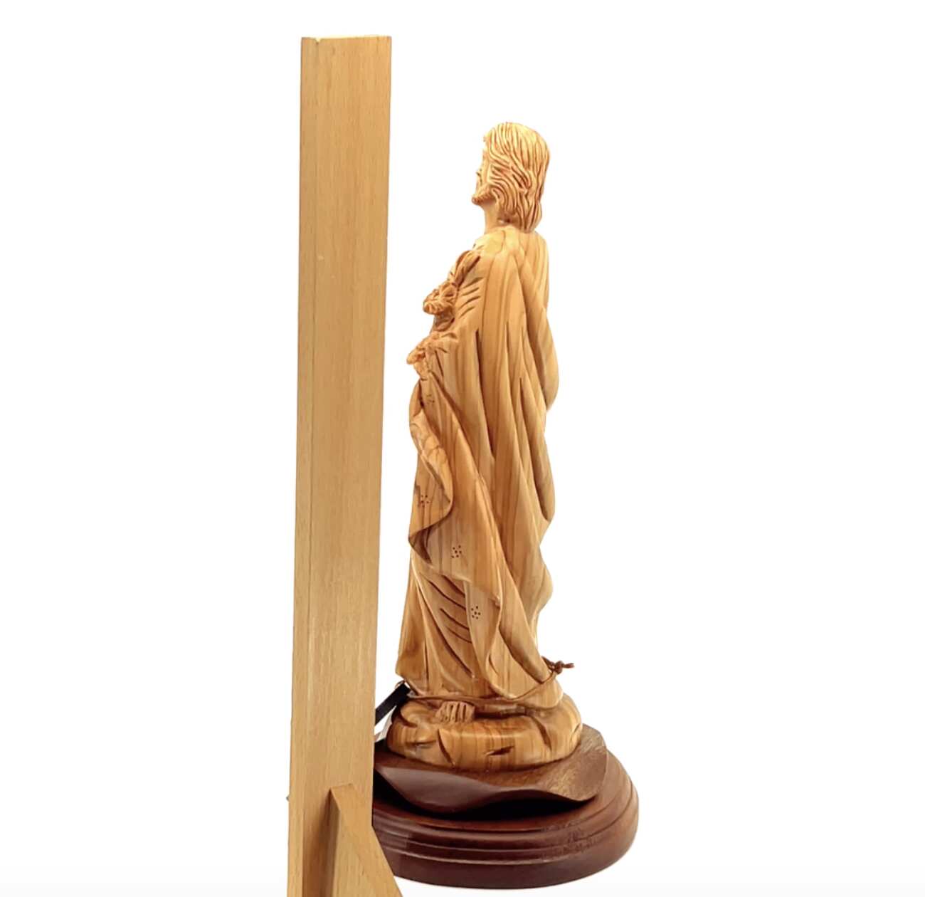St. Joseph Holding Lily Flower, 11.2" Olive Wood Carved Statue
