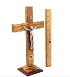 Olive wood crucifix hand carved in Bethlehem, 13 inch side angle of the olive wood sculpture