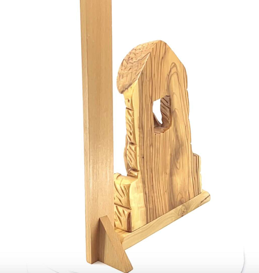 Olive wood nativity scene hand carved in Bethlehem, 8.5 inch scale reference view