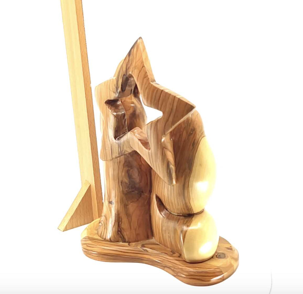 Nativity Scene with Holy Family and Star, 9.4" Manager Carving from Bethlehem Olive Wood