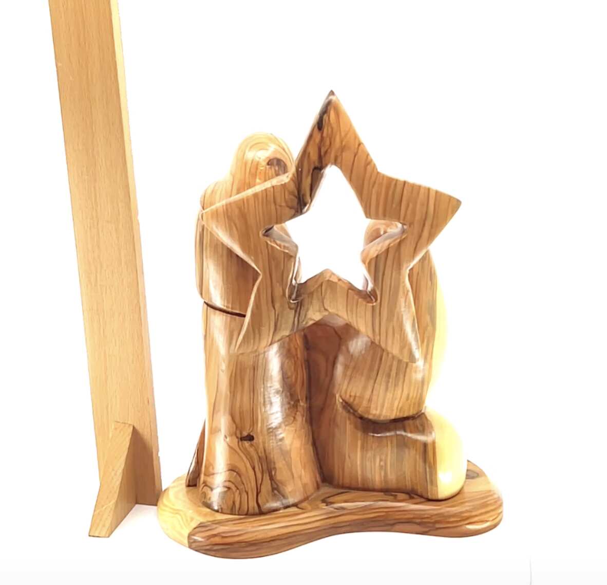 Nativity Scene with Holy Family and Star, 9.4" Manager Carving from Bethlehem Olive Wood