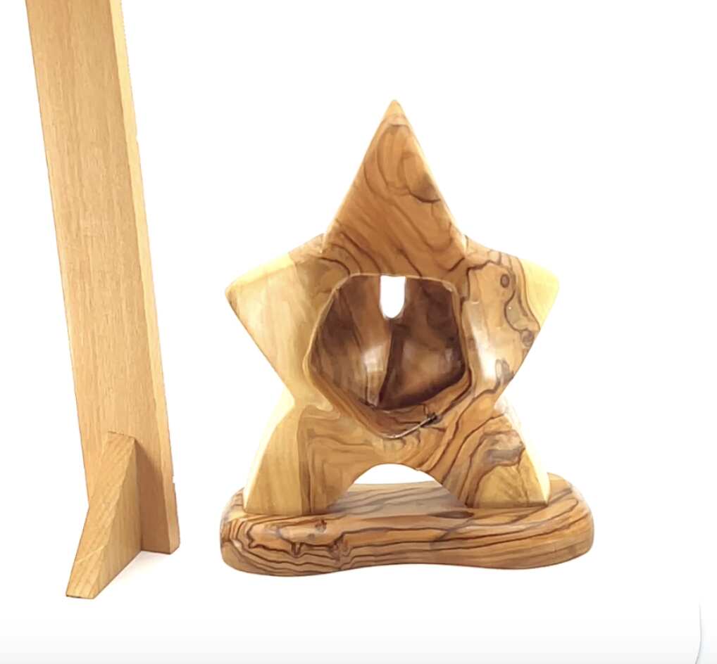 Nativity Manager Scene with The Holy Family " Star Shaped", 6.7" Olive Wood Ornament from Holy Land
