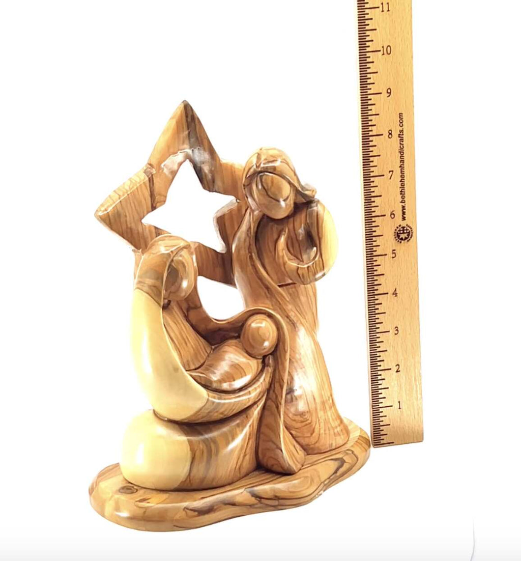 Nativity Scene with Holy Family and Star, 9.4" Manager Carving from Bethlehem Olive Wood