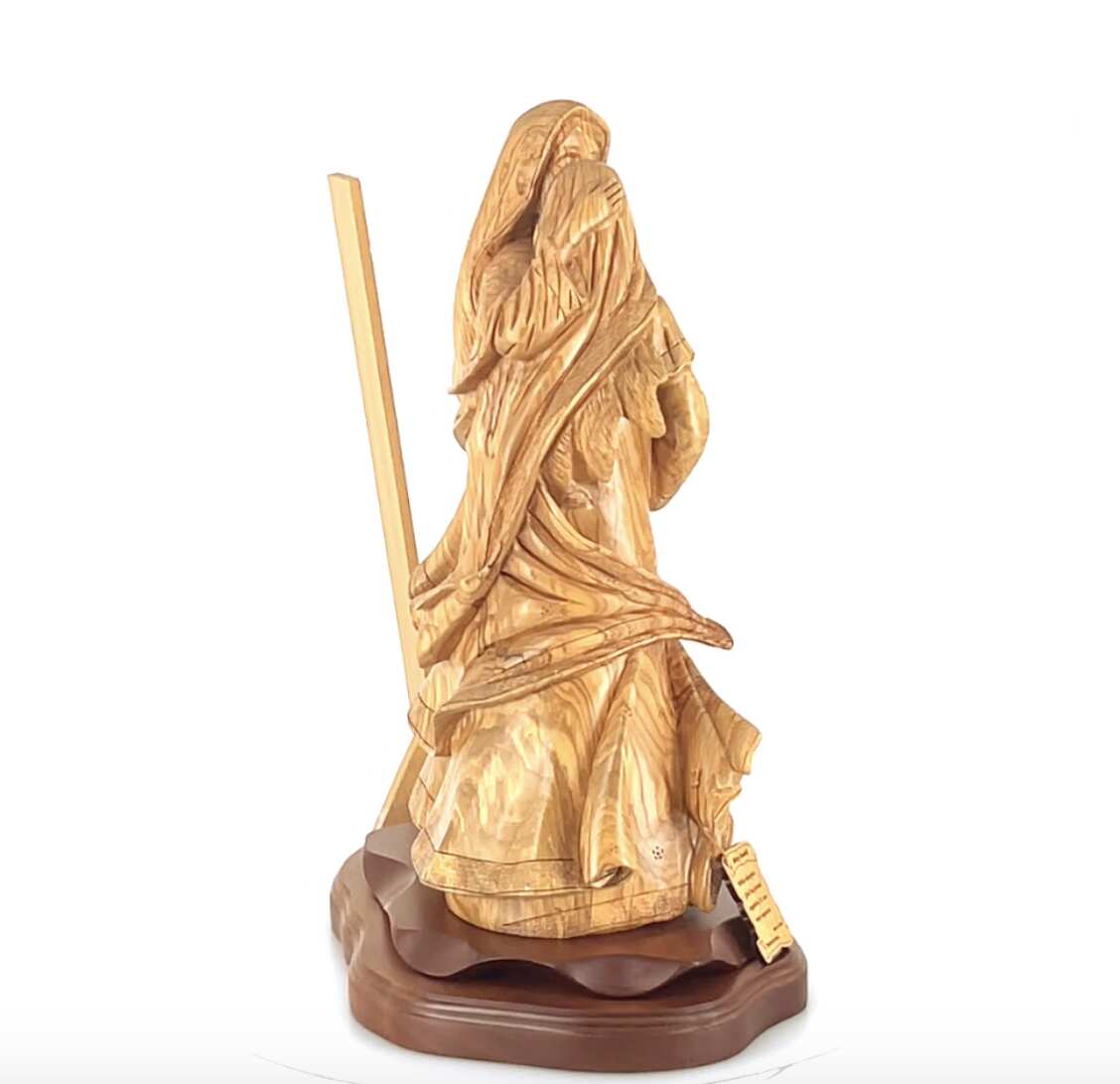 Adoring Holy Family Jesus Christ with St. Joseph and Mary Masterpiece, 13.8" Made from Olive Wood Carved Sculpture from the Holy Land
