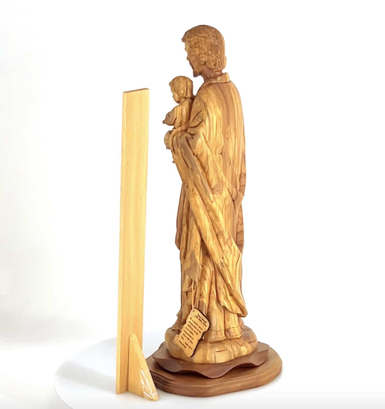 Jesus Christ statue hand carved from Bethlehem olive wood, 25.6 inch back view of the olive wood sculpture